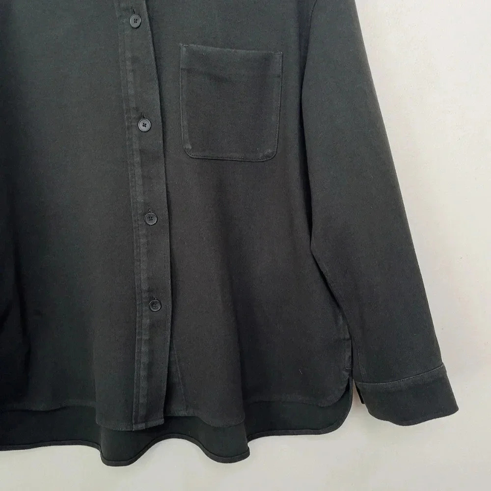 Uniqlo Womens Medium Dark Olive Brush Jersey Button Oversized Shirt - Picture 6 of 15